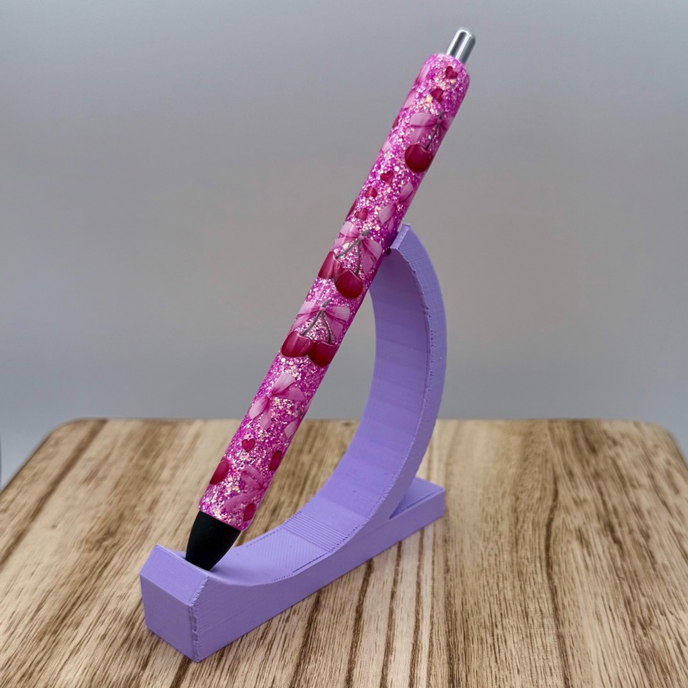 Pink Glitter Cherry and Bows Valentine Pen